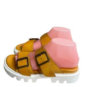 Miz Mooz Women's Peyton Yellow Leather Lug Sole Platform Buckle Sandals 39-8.5-9